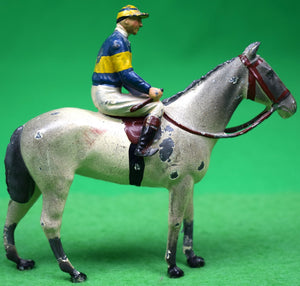 Britains Blue w/ Yellow Stripe Jockey Silks w/ Racehorse
