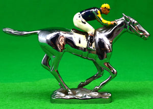 Lejeune Hand-Painted Jockey On Chrome Racehorse Car Mascot