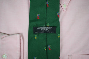 Brooks Brothers Christmas Wreath/ Stocking Green Silk Tie