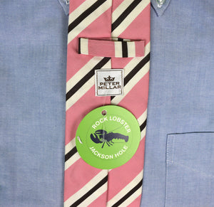 Peter Millar Silk/ Cotton Pink/ Black/ White Mogador Track Stripe Tie (New w/ $125 Tag)