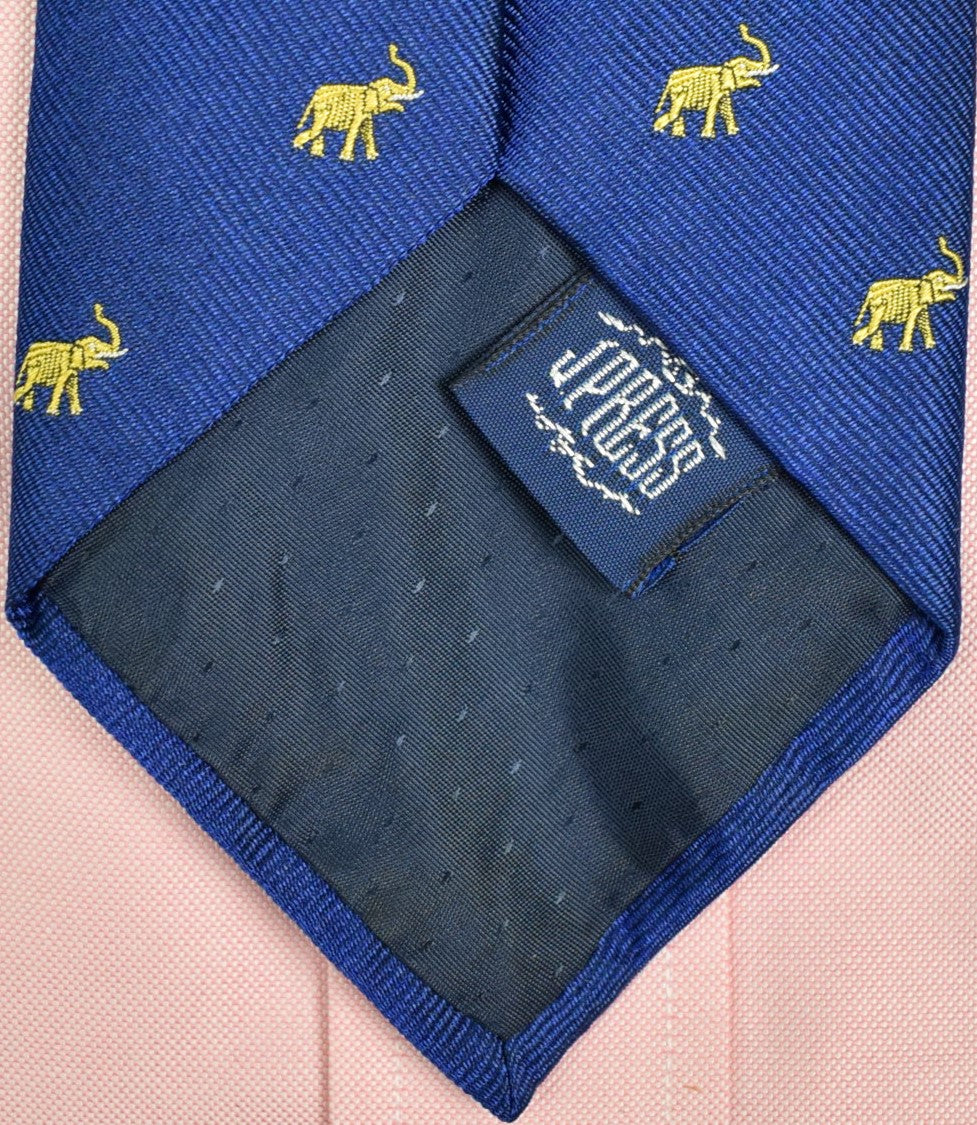 "J. Press Royal Blue Irish Silk Tie w/ Yellow Elephant Motif" (SOLD)