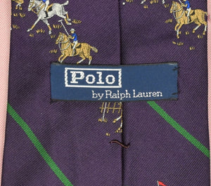 "Polo by Ralph Lauren Purple w/ Green Stripe Polo Match Motif Jacquard Silk Tie" (SOLD)