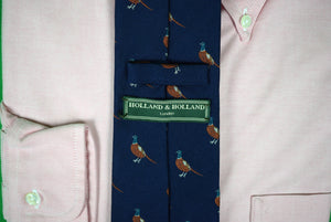 Holland & Holland Hand Made Navy Italian Silk Pheasant Tie