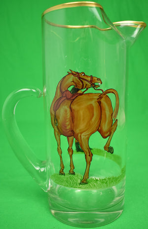 "Abercrombie & Fitch Glass Pitcher w/ Hand-Painted Fox Hunt Scene" (SOLD)