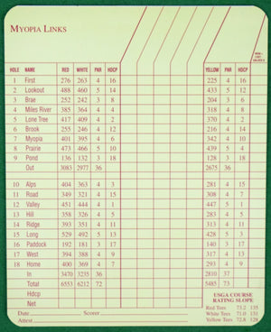 "Myopia Hunt Club Links Golf Scorecard" (New)