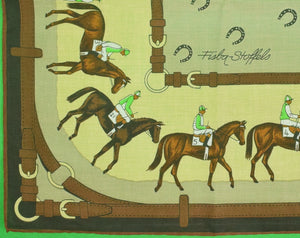Jockeys/ Race Horses & Horse Shoes Swiss Cotton Scarf (New/ Old Stock!)