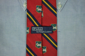"Polo By Ralph Lauren Red Italian Silk Repp Stripe Tie w/ Scottie Dog Emblem"