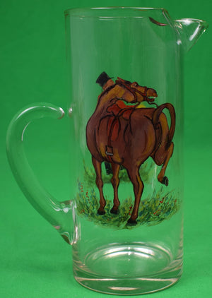 Hand-Painted Fox-Hunter w/ Horse Glass Cocktail Pitcher
