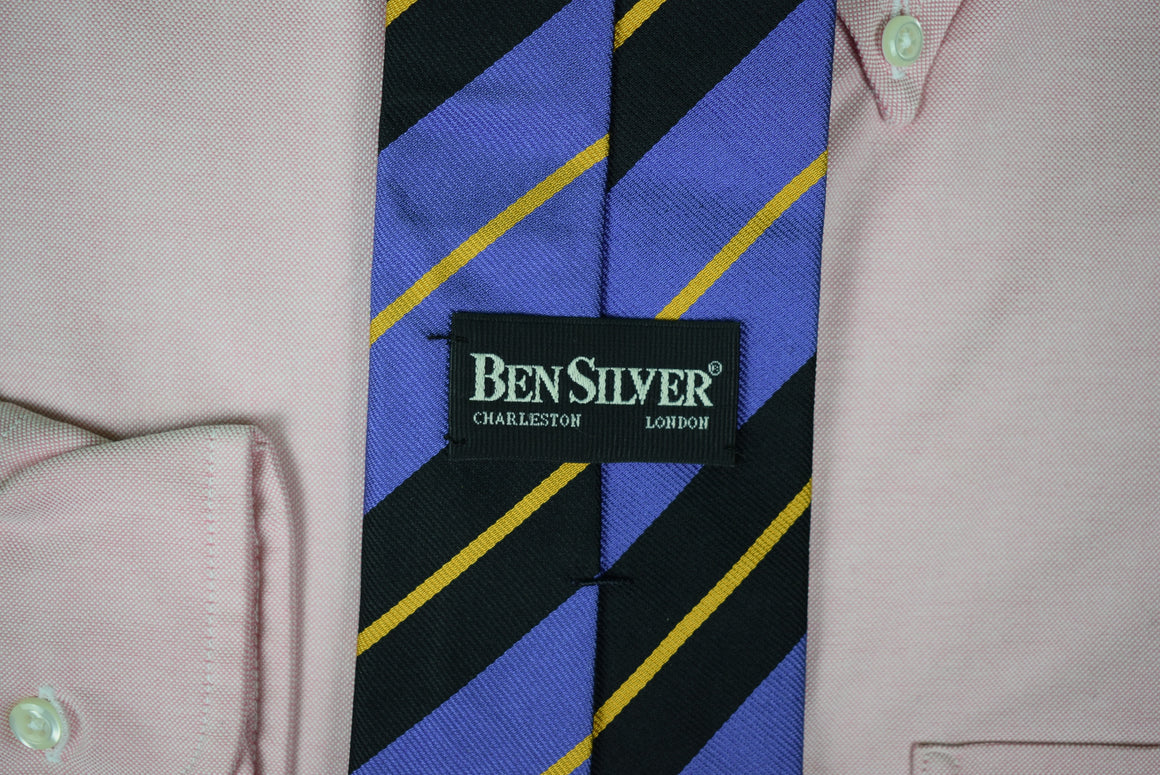 Ben Silver Purple/ Black/ Gold Repp Stripe Silk Tie