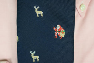 "Chipp Santa w/ Reindeer Navy Poly Christmas Tie"