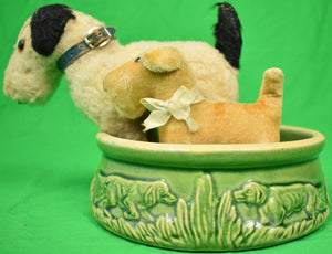 "Two Steiff Dogs w/ c1930s Dog 'Watering' Bowl"