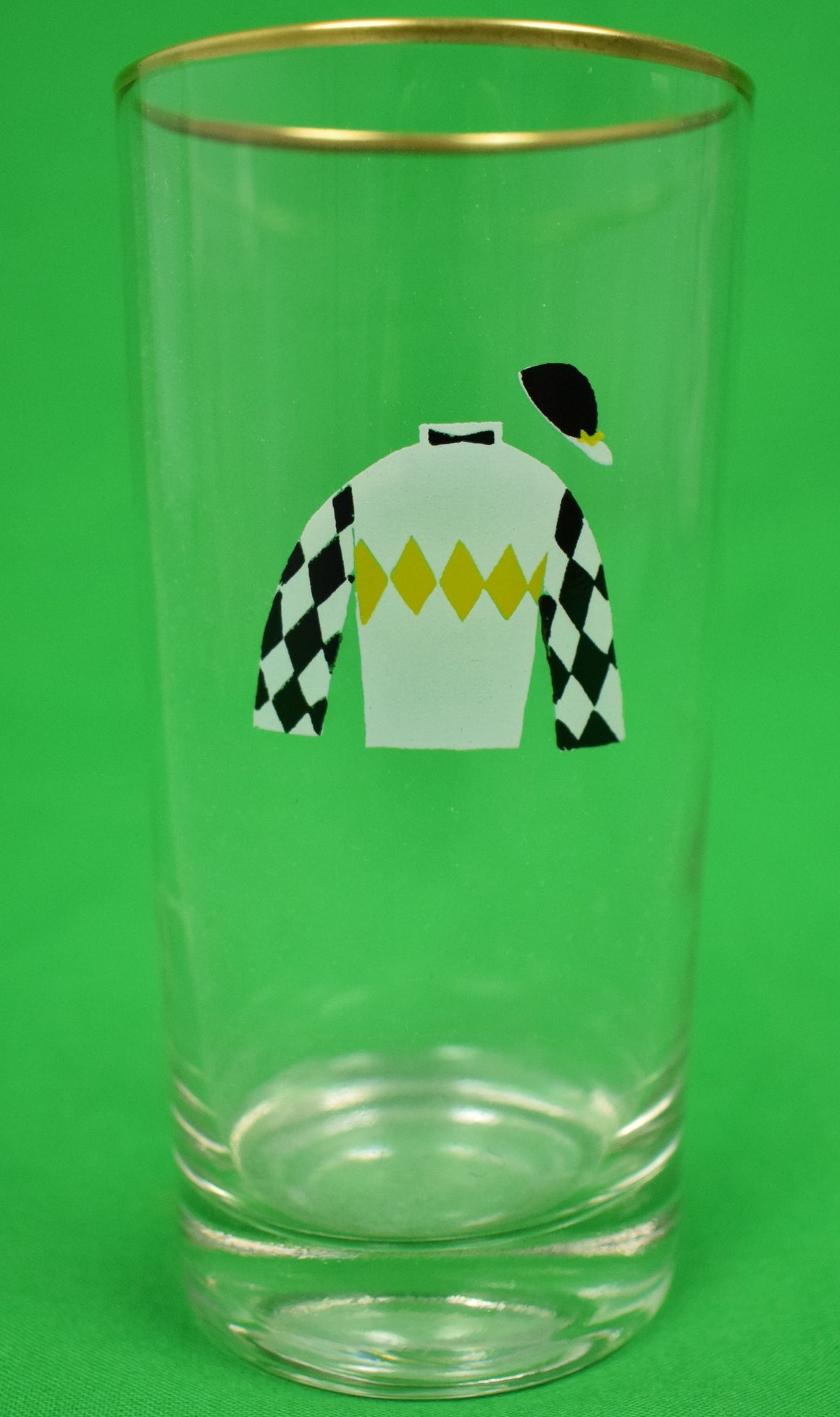 "Set x 12 Hand-Painted Jockey Silks Highball Glasses"