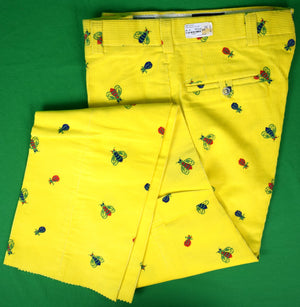 O'Connell's Vintage c1980s Embroidered Corduroy Trousers w/ Bugs On Yellow Sz 36R (DEADSTOCK)