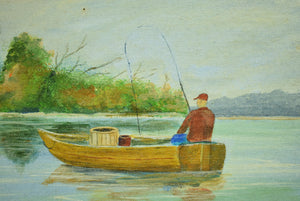 "Fisherman On A Lake" 1978 by Geneva Litchfield (1923-2010)