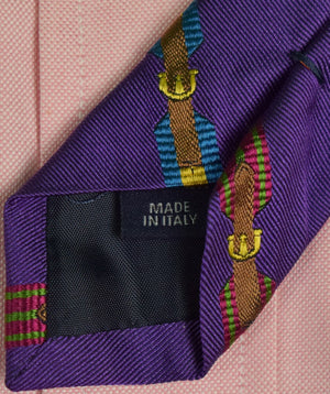 "Marino Gabri Purple Italian Silk Twill w/ Equestrian Motif Stripe Tie"