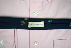 The Ultimate Prep c1982 Pink & Green Alligator Navy Club Poly Tie by Alynn