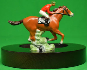 Jockey & Racehorse On Wood Tray w/ Glass Inset Ashtray