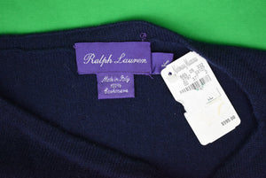 "Ralph Lauren Purple Label Italian Cashmere Navy/ White Breton Stripe Crewneck Sweater" Sz L (New w/ NM Tag)