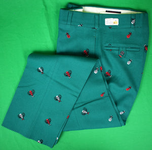 O'Connell's Vintage c1980s Embroidered Flannel Trousers w/ Bugs - Green Sz 32R  (DEADSTOCK)
