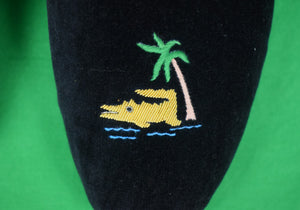 Black Velvet English Slippers w/ Palm Tree/ Bullion Gator Embroidery Sz 7 1/2