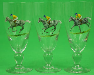 Set of 3 Hand-Painted Jockey/ Race Horse Pilsner Glasses