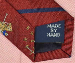 Polo by Ralph Lauren Burgundy w/ Navy Stripe Jacquard Silk Tie w/ Polo Match Motif