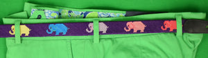 Hand-Needlepoint Purple Belt w/ Multi Elephants (New/Old Stock)