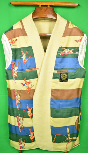 "Chipp Yellow Shantung Silk Blazer w/ Equestrian Jockey Scarf Lining" Sz: 46L
