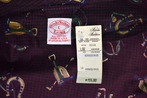 Brooks Brothers Burgundy Cotton Equestrian Print Robe Sz L (New w/ BB $155 Tag)