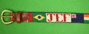 "Hand-Needlepoint (16) Country Flags Belt" Sz: 35