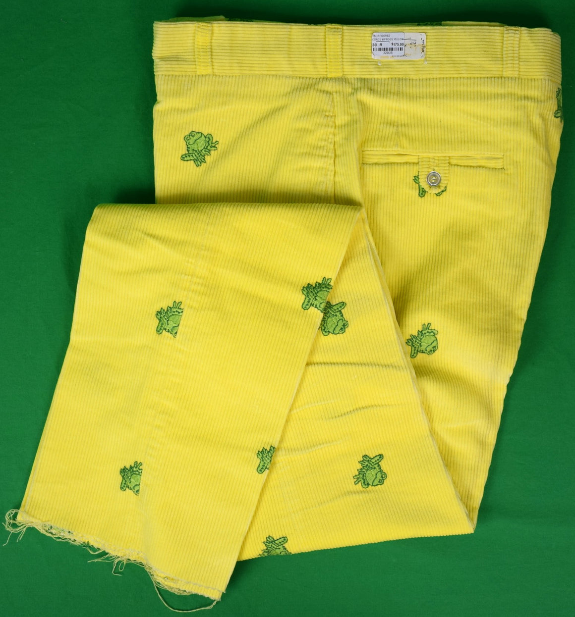 O'Connell's Vintage c1980s Embroidered Corduroy Trousers w/ Frogs On Yellow Sz 38R (DEADSTOCK)
