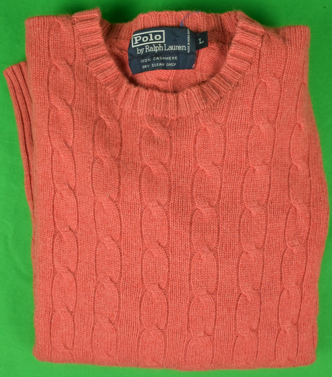 "Polo Ralph Lauren Coral Cashmere Cable Crewneck Sweater" Sz L (SOLD)