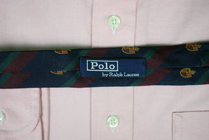 "Polo By Ralph Lauren Navy/ Burg/ Green Heraldic Crest Repp Stripe Silk Tie"