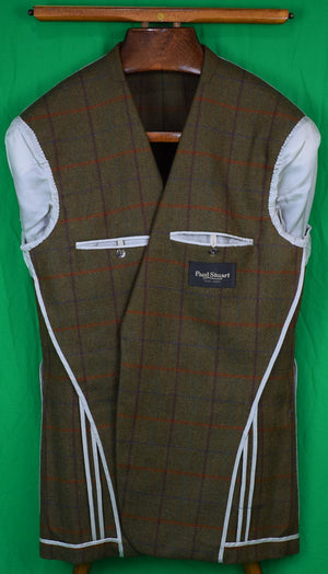 Paul Stuart Scottish Brown/ Olive Windowpane Tweed Jacket Sz 39R