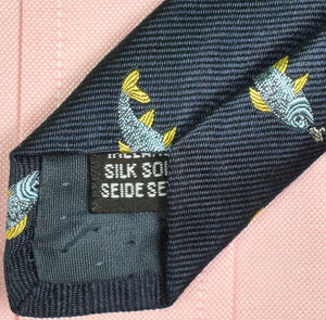 "J. Press Navy Irish Silk Tie w/ Fish Motif"