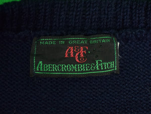 "Abercrombie & Fitch Intarsia Navy Crewneck Fox-Hunter Motif Wool Sweater" Sz: LG