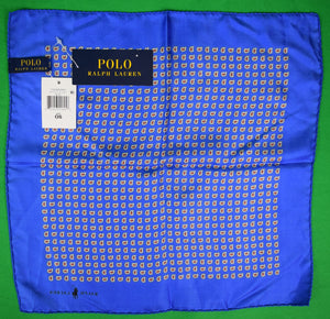 "Polo Ralph Lauren Royal Blue w/ Red Paisley Italian Silk Pocket Square" (New w/ RL Tag)