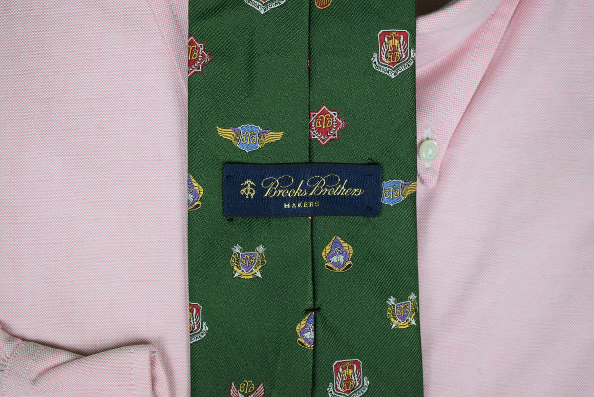 "Brooks Brothers Bentley Green Crest Club English Silk Tie"
