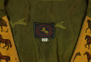Equestrian Motif Print Italian Cotton Waistcoat Sz 38