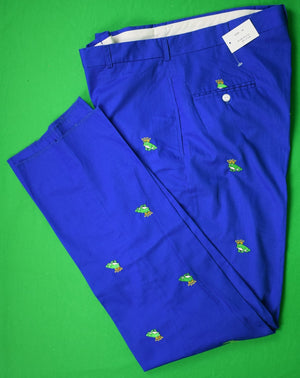 O'Connell's Embroidered Poplin Trousers - Frog Prince On Royal Blue Sz 36 (New w/ Tag)