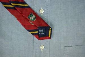 "Polo By Ralph Lauren Red Italian Silk Repp Stripe Tie w/ Scottie Dog Emblem"