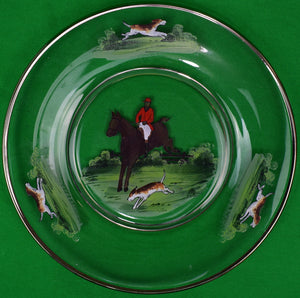 Set Of 8 Hand-Painted Fox-Hunt Salad Glass Plates