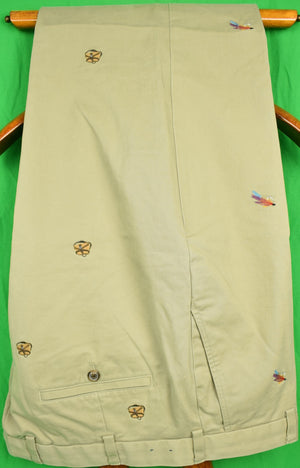 Brooks Brothers Brushed Cotton Clark Chino Trousers w/ Embroidered Fly-Fishing Motif Sz: 40/ 32 (New w/o Tag!)
