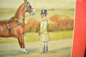 "Lady Driving a 2-Horse Tandem Hitch Carriage" c1929 Gouache by H. W. Standing