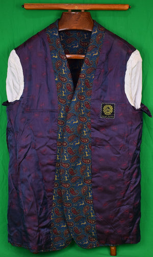 "Chipp Paisley Challis w/ Stag/ Hunting Dog Motif Shaw Collar c1981 Dinner Jacket" Sz 44 XL