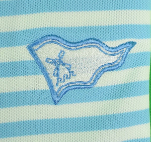 "Peter Millar Blue & White Stripe S/S Polo Shirt w/ Mill Reef Club Antigua Logo" Sz: XXL