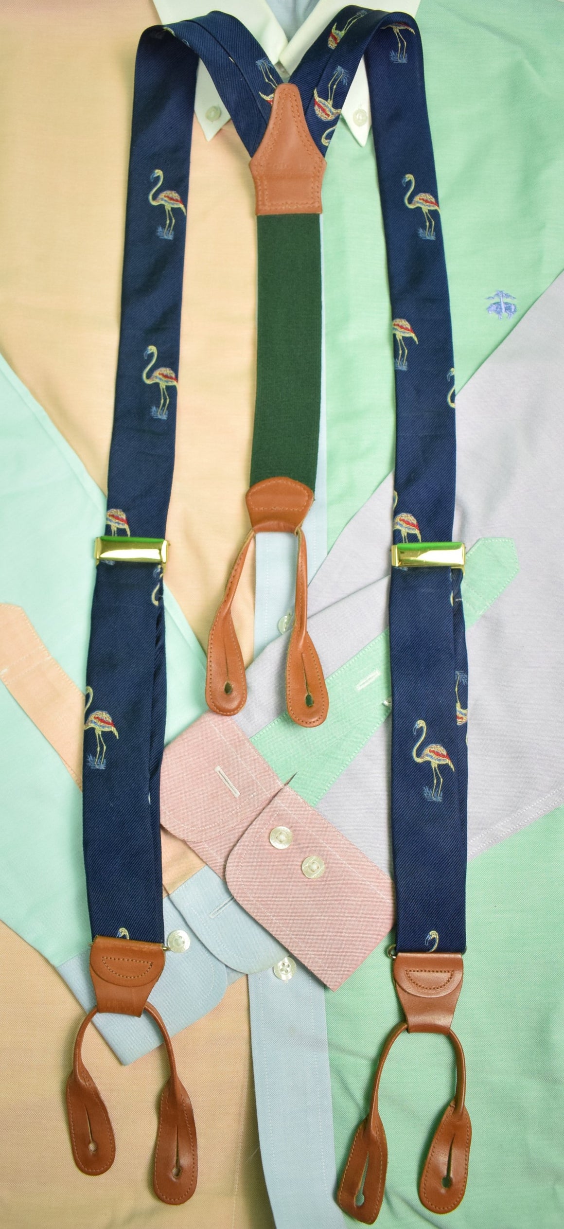 "Polo by Ralph Lauren Navy Silk Flamingo Braces" (SOLD)