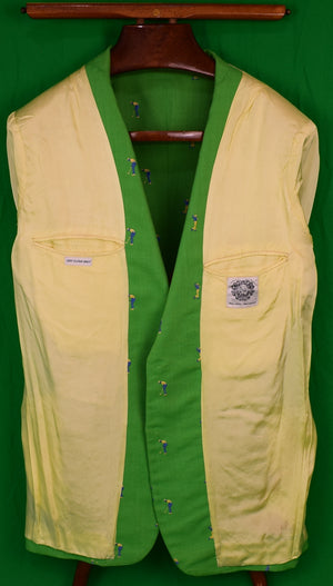 Chipp Lime Green Linen Golfer Embroidered c1977 Sport Jacket Sz 40L