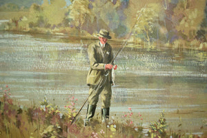 "Two Anglers On A Riverbank" Watercolour & Gouache by Graham Smith (1907-1951)