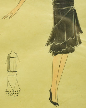 Lanvin of Paris c1920s Fashion Model Original Watercolour